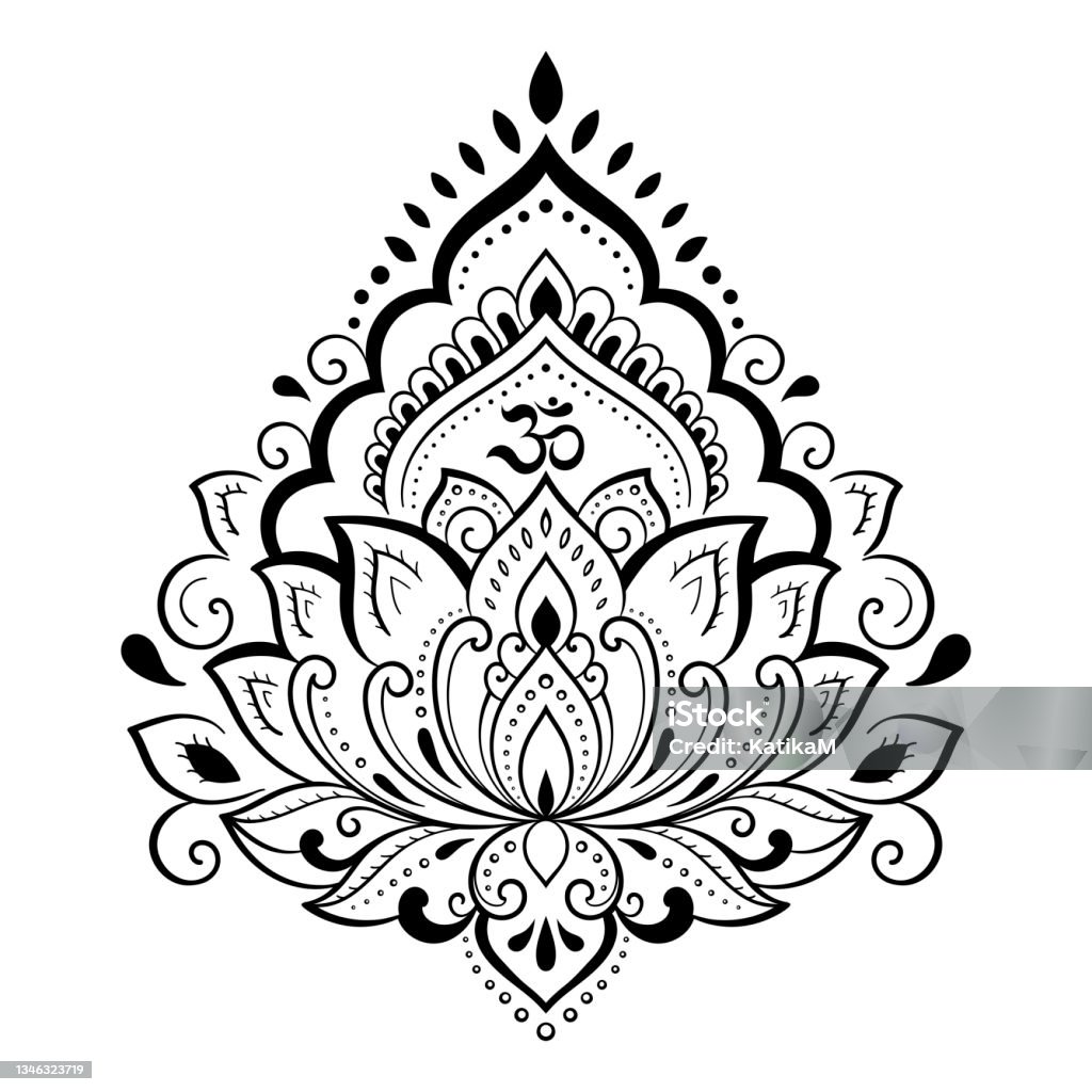 Lotus Mehndi Flower Pattern For Henna Drawing And Tattoo Decoration In  Oriental Indian Style Doodle Ornament Outline Hand Draw Vector Illustration  Mantra Om Symbol Stock Illustration - Download Image Now - iStock
