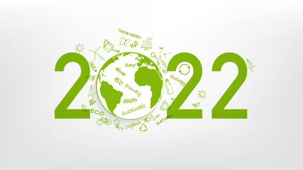 illustrations, cliparts, dessins animés et icônes de nouvel an 2022 respectueux de l’environnement, concept de planification durable et environnement mondial avec des icônes de griffonnage - protection de lenvironnement illustrations