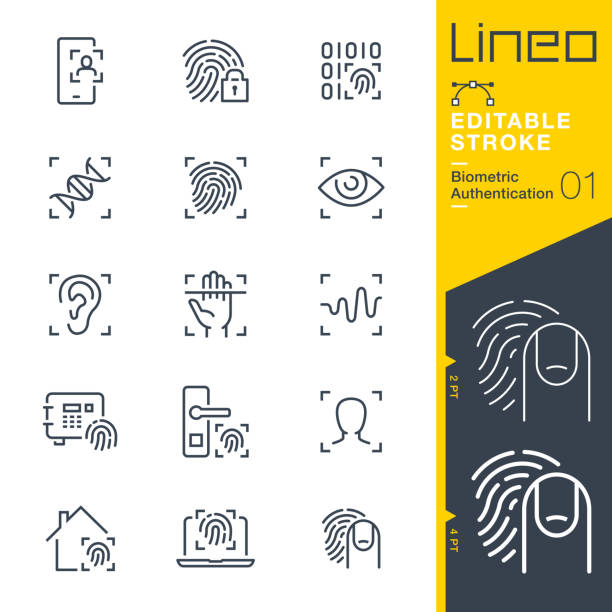 ilustraciones, imágenes clip art, dibujos animados e iconos de stock de trazo editable lineo - iconos de línea de autenticación biométrica - identity