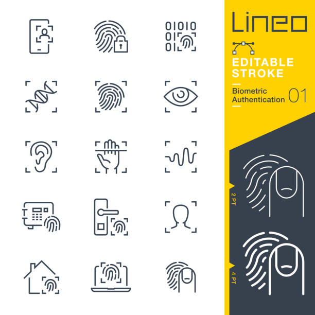 Lineo Editable Stroke - Biometric Authentication line icons vector art illustration