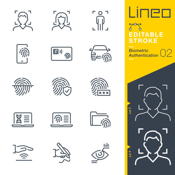 Lineo Editable Stroke - Biometric Authentication line icons vector art illustration