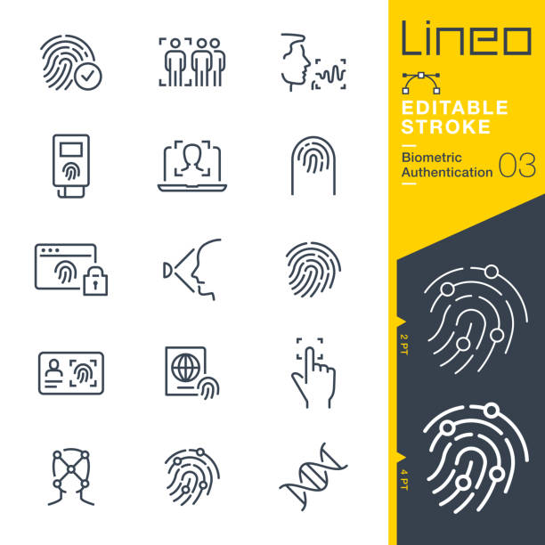 lineo editable stroke - zeilensymbole für biometrische authentifizierung - ausweisdokument stock-grafiken, -clipart, -cartoons und -symbole