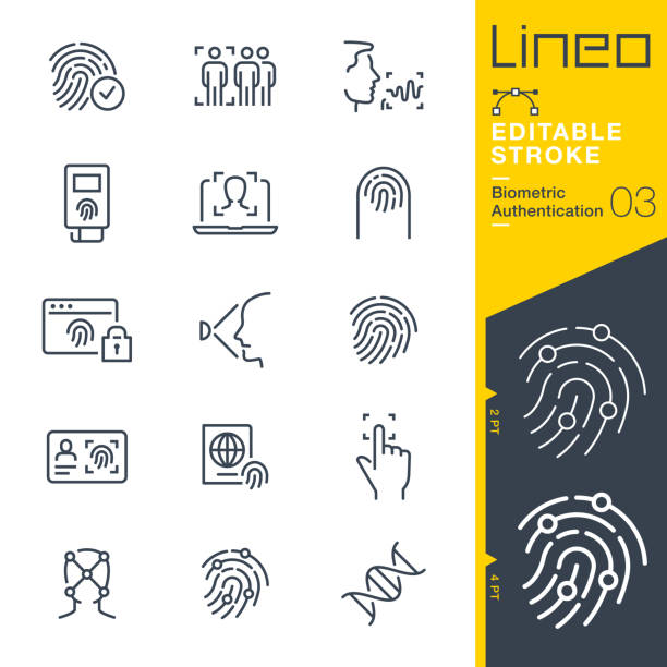 ilustraciones, imágenes clip art, dibujos animados e iconos de stock de trazo editable lineo - iconos de línea de autenticación biométrica - identity