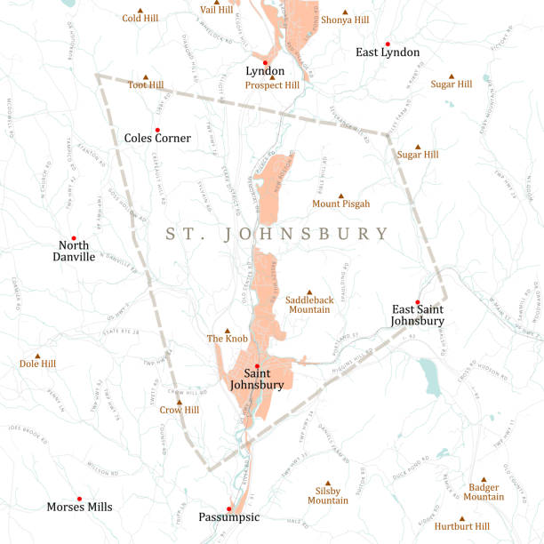 vt caledonia st johnsbury vector straßenkarte - saddleback mountain stock-grafiken, -clipart, -cartoons und -symbole