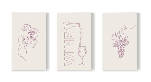 포도 포스터 세트 - wine bottle illustrations stock illustrations