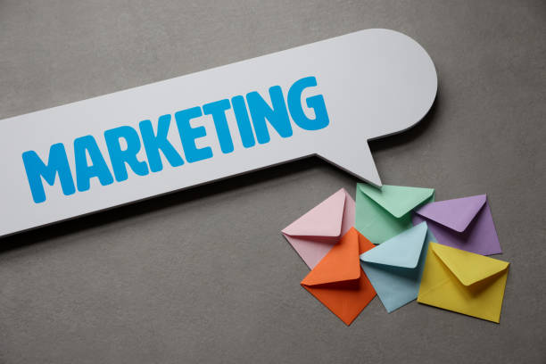 The word of marketing with envelopes