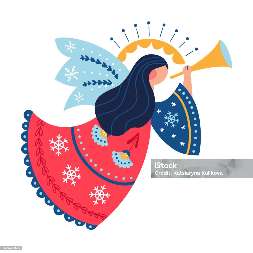 Christmas angel hand drawn vector christian illustration - Royalty-free Engel vectorkunst