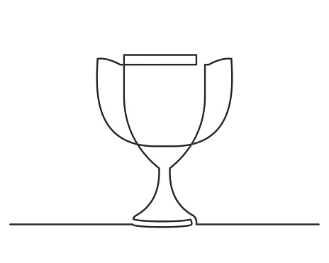 Continuous line drawing of award trophy for the champions. Vector illustration