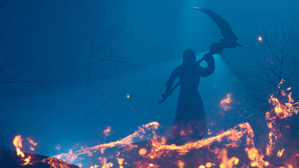istock Grim reaper stands ready with a scythe to kill people 1346335949