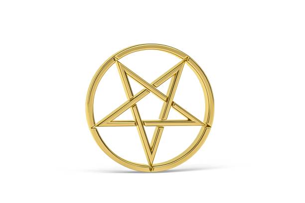 Satanism icon Golden satanism icon isolated on white background - 3D render satan goat stock pictures, royalty-free photos & images