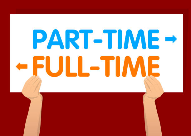 istock Hand holding banner with Part-time and Full-time text with arrows on white paper. 1346340542