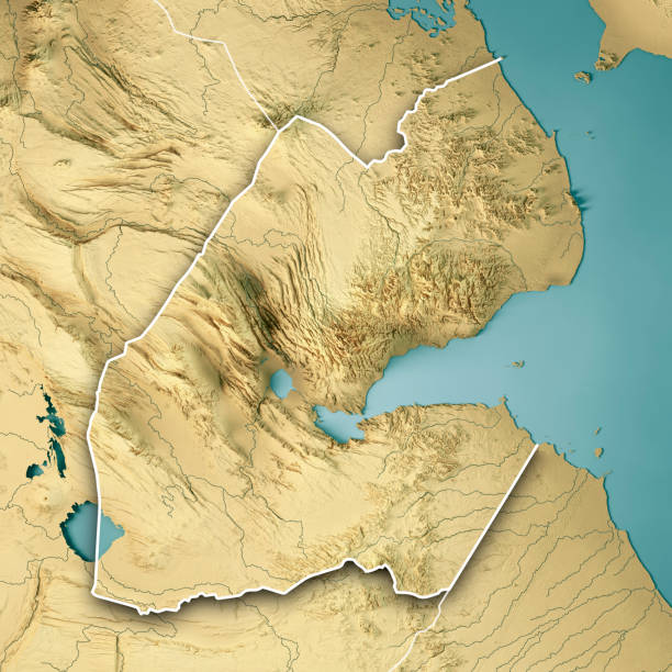 istock Djibouti 3D Render Topographic Map Color Border 1346341450