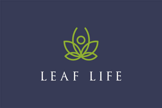 einfaches minimalistisches menschliches yoga mit lotus oder cannabis marihuana blatt symbol design vektor - pampering stock-grafiken, -clipart, -cartoons und -symbole