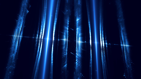 Tunnel Futuristic Technology Star Spaceship Outer Space Grid Connection Abstract Neon Blue Pattern Reflection Light Laser Black Background Fractal Fine Art  Digitally Generated Image for banner, flyer, card, poster, brochure, presentation