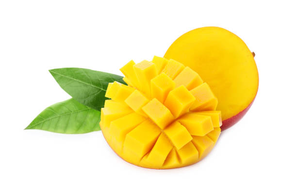 istock Cut ripe mangoes isolated on white. Exotic fruit 1346343103