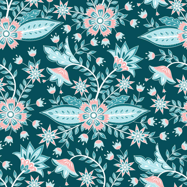 flower chintz indisches muster nahtloser vektor. botanische batik paisley hintergrund. arabesque blumendruck design - backgrounds green pink silk stock-grafiken, -clipart, -cartoons und -symbole