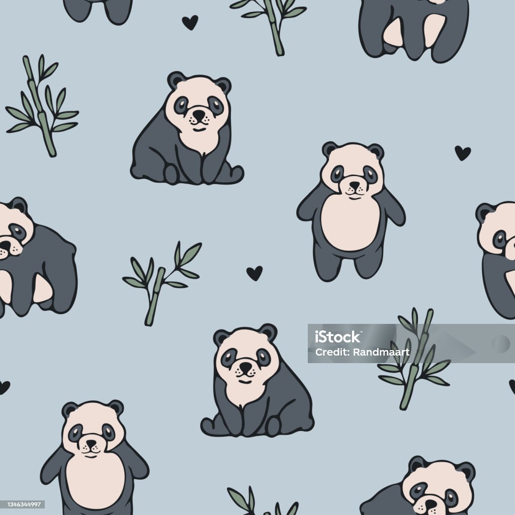 Repeat Vector Pattern With Cute Panda On Blue Background Simple Cartoon  Animal Wallpaper Design Decorative Teddy Bear Fashion Textile-vektorgrafik  och fler bilder på Bildbakgrund - iStock