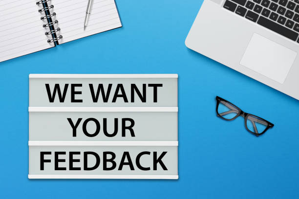 istock Customer satisfaction survey. Lightbox with the words We Want Your Feedback on a blue background 1346345259