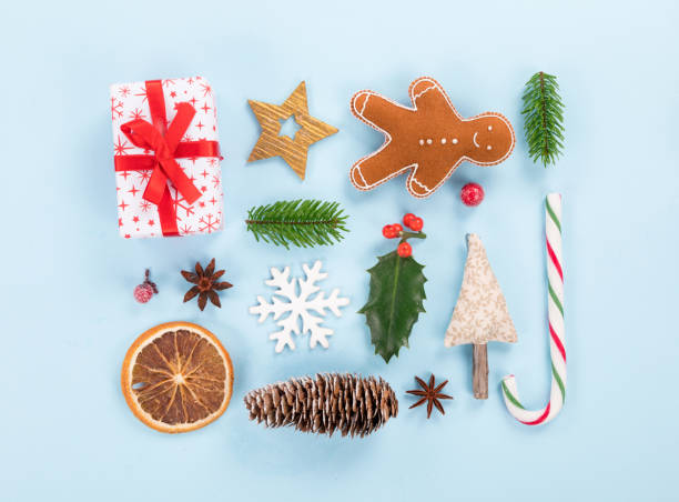 istock Christmas decorations on pastel color background. 1346345261