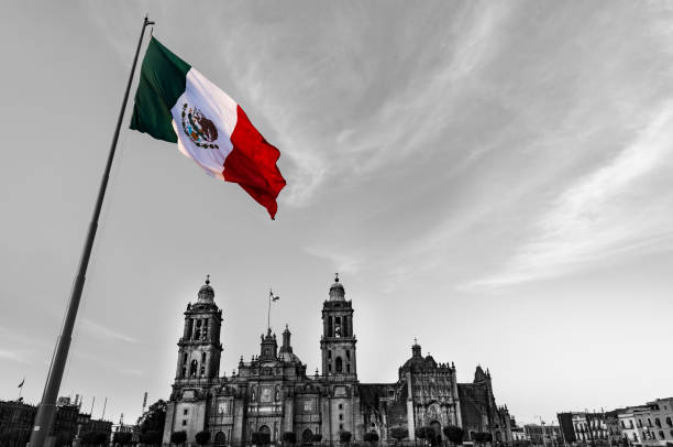 istock Mexico City Cathedral with Mexican Flag 1346347182