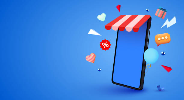smartfon komórkowy z aplikacją shopp. koncepcja zakupów online. - ipad shopping gift retail stock illustrations