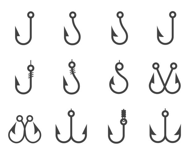 Fishing hook icon set Fishing hook icon set fishing hook stock illustrations