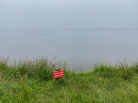 no swimming sign in french - baignade interdite - Servieres lake, auvergne