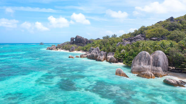 The famous Anse Source d'Argent beach on La Digue in the Seychelles