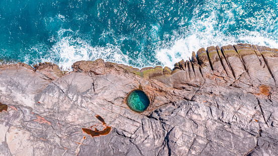 Top view of the natural Rock Pool at Takamaka Beach on Mahé in the Seychelles