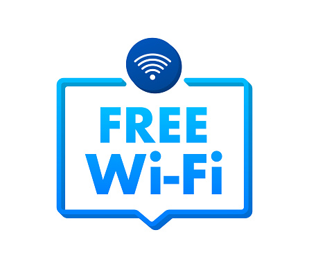 Free wifi zone blue icon. Free wifi here sign concept. Vector stock illustration
