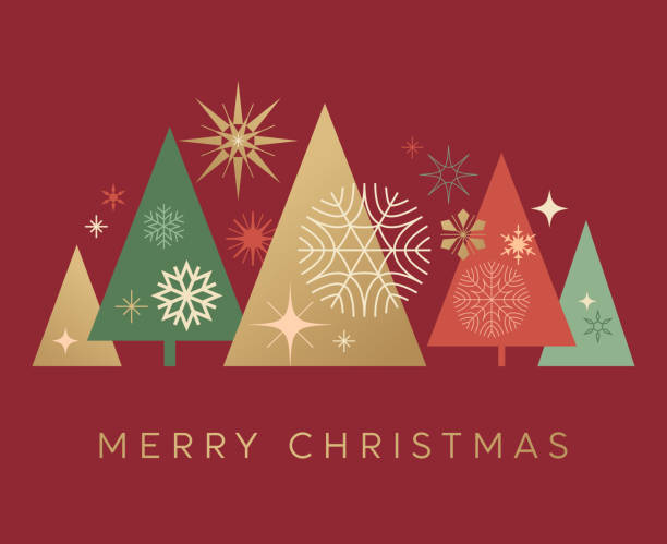 открытка с новогодними елками с поздравлениями - christmas card stock illustrations