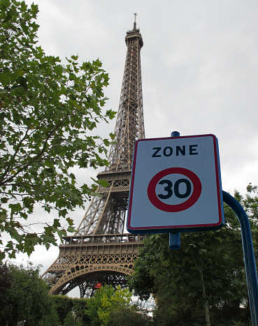 Road sign speed 30 km / H in Paris-France  Eiffel Tower district