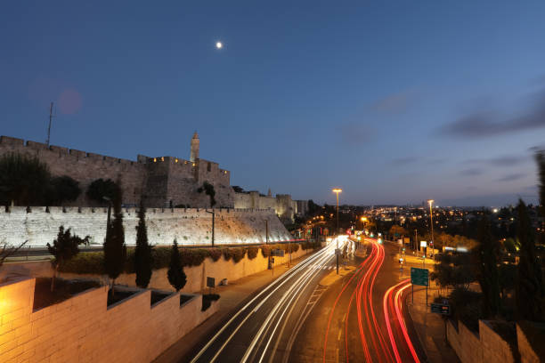 istock Jerusalem old city walls night cityscape 1346360945