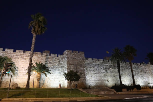 istock Jerusalem old city walls night view 1346361100