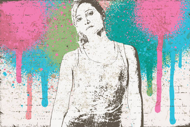 istock Strong woman illustration - street art style 1346363727