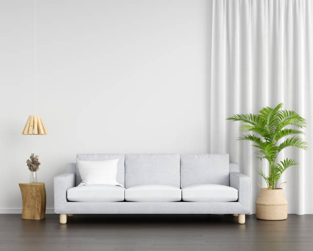 istock Gray sofa in living room with copy space, 3D rendering 1346363946