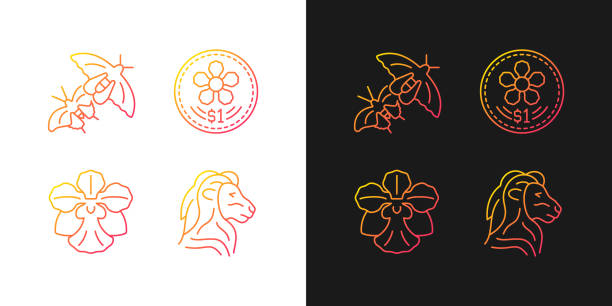 narodowe ikony gradientu zwierząt i kwiatów singapuru ustawione dla trybu ciemnego i jasnego - singapore stock illustrations