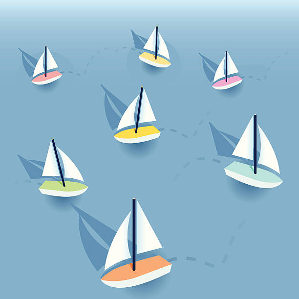 ilustrações de stock, clip art, desenhos animados e ícones de pequenos barcos à vela - sailboat nautical vessel lake sea