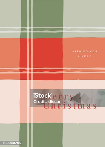 istock Christmas Greeting Card with plaid background. 1346368285