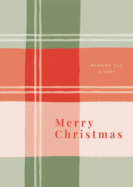 Vector illustration of Christmas Greeting Card with plaid background.
