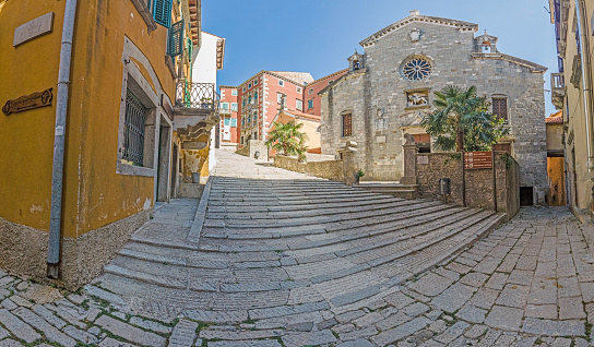 Picture from the historic center of the medieval town of Labin in central Istria during the day in summer