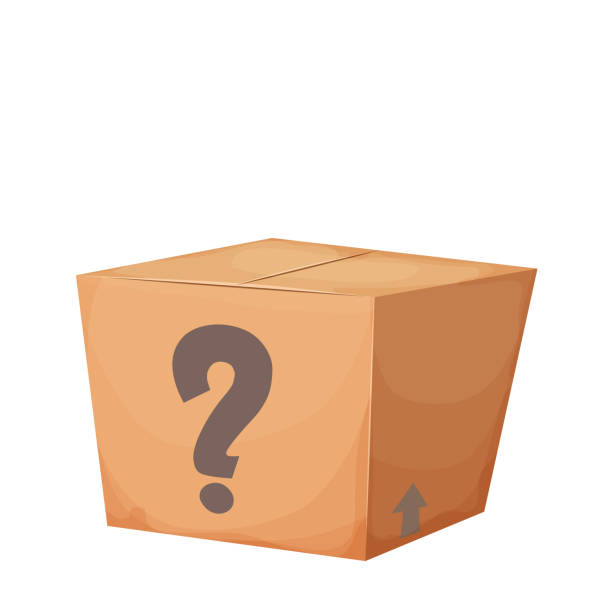 istock Mystery cardboard box with question, closed present in cartoon style isolated on white background. Funny lucky package, greeting. Vector illustration 1346372886