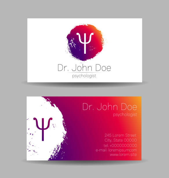 Psychology Vector Business Visit Card with Letter Psi Psy in Violet Bright Color. Modern symbol Creative style. Human Head Profile Silhouette Design concept. Branding company Psychology Vector Business Visit Card with Letter Psi Psy in Violet Bright Color. Modern symbol Creative style. Human Head Profile Silhouette Design concept. Branding company. psi stock illustrations