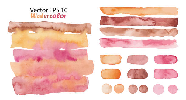 istock Vector Set Watercolor Stripes and Blots Illustration isolated on white. Orange Pink Brown Nude Color Brush Stripe Dot and Colorful Beckground 1346372963