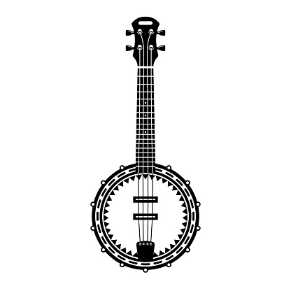 Banjo musical instrument in monochrome style isolated on white background vector illustration