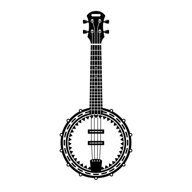 Banjo musical instrument in monochrome style isolated on white background vector illustration Banjo musical instrument in monochrome style isolated on white background vector illustration string instrument stock illustrations