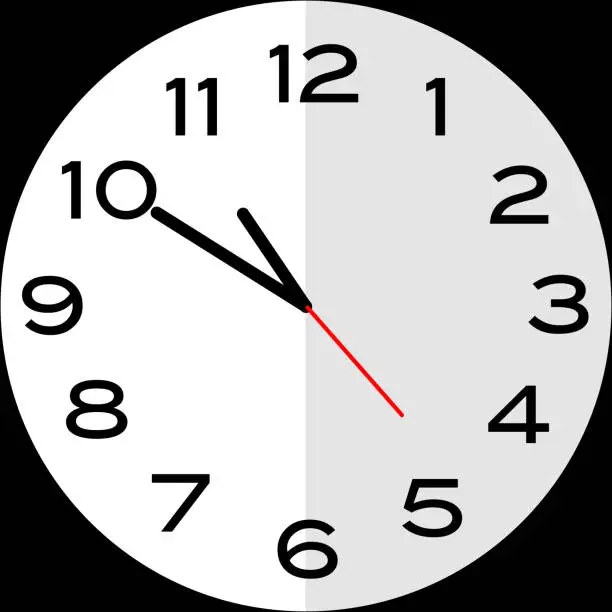 Vector illustration of 10 minutes to 11 o'clock or Ten minutes to eleven o o'clock analog clock. Icon design use illustration flat design