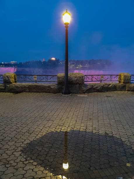 American Falls and Canadian Falls at night