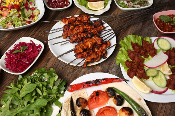 istock chicken shish kibbeh and various appetizers 1346381562