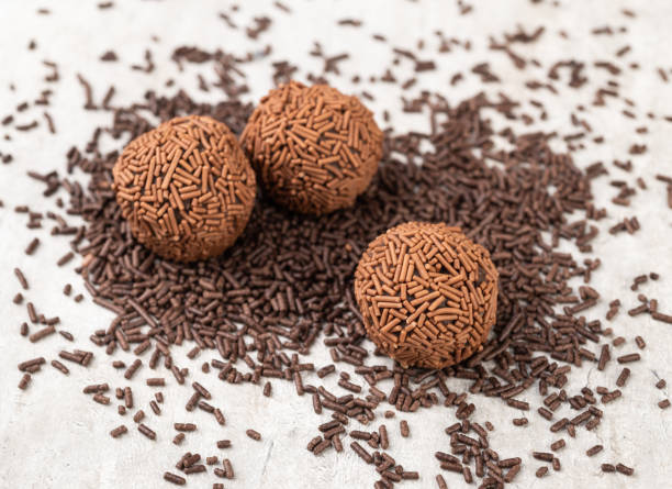 istock Typical brazilian brigadeiro with chocolate sprinkles and copy space 1346383310